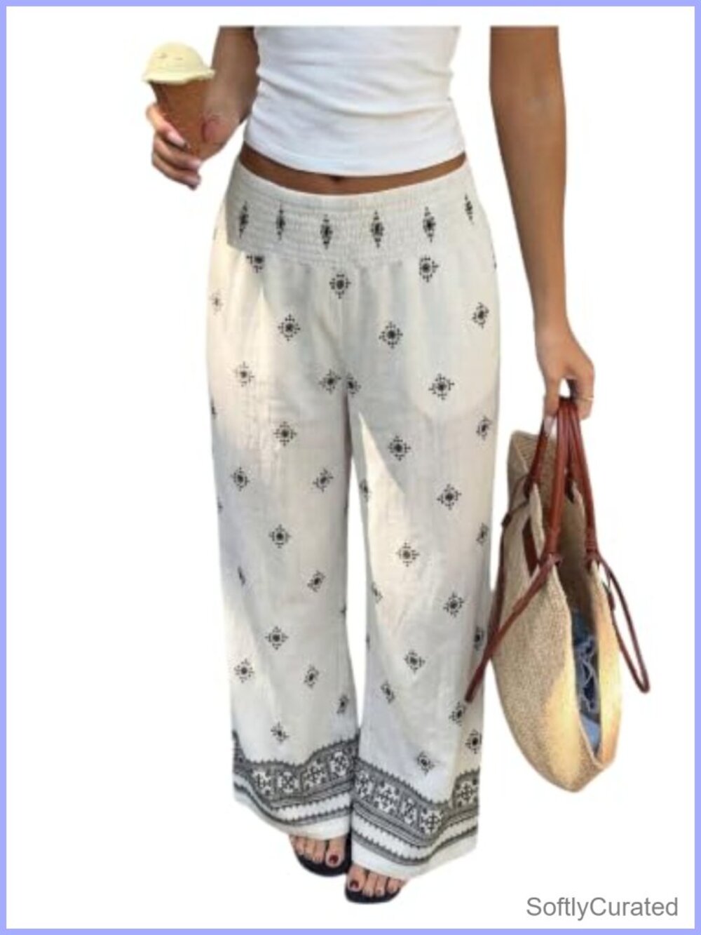 Wide Leg Palazzo Pants Smocked Waist Low Rise Boho Beach Summer